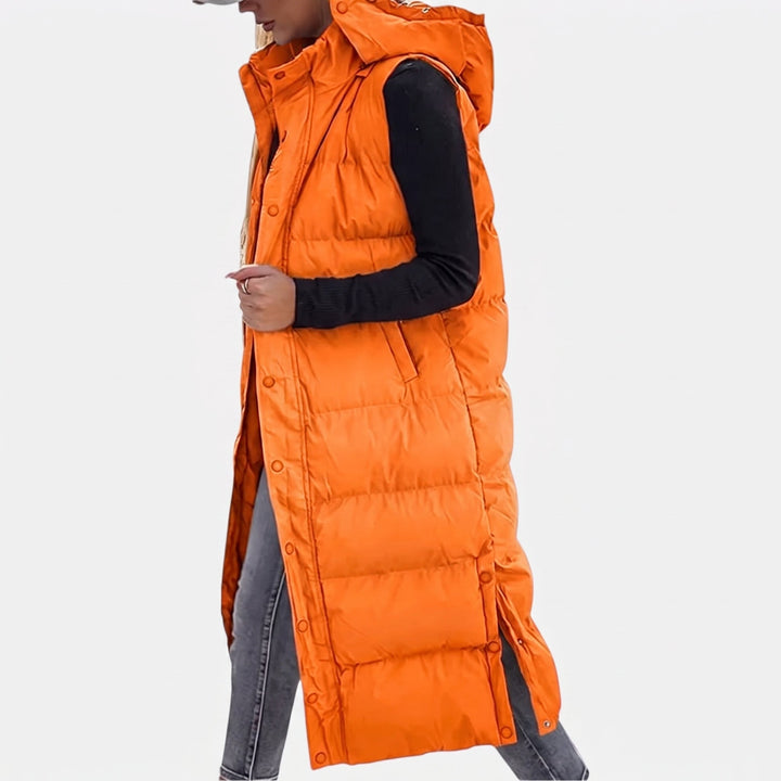Angela – Quilted Hooded Maxi Puffer Waistcoat