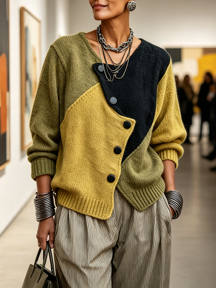 Blodwen – Colour-Block Asymmetric Knit Jumper