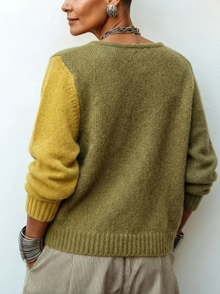 Blodwen – Colour-Block Asymmetric Knit Jumper