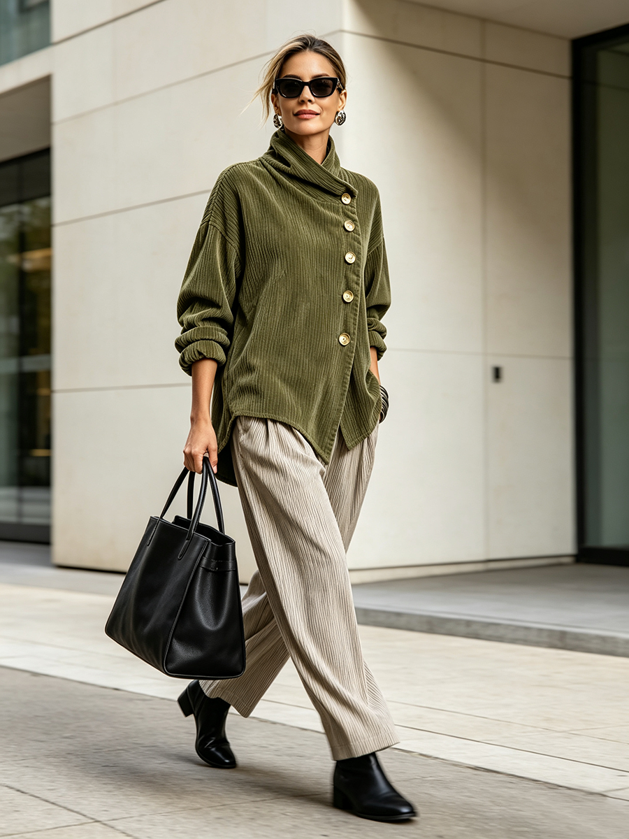 Octavia – Ribbed Diagonal Button Top
