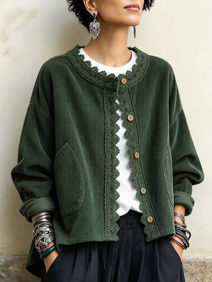 Barbara – Lace-Trim Corduroy-Look Jacket