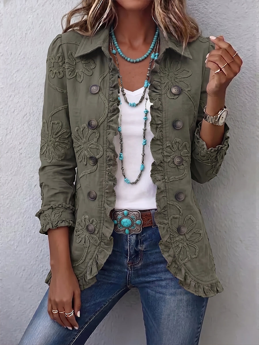 Marjorie – Embroidered Ruffle Trim Jacket