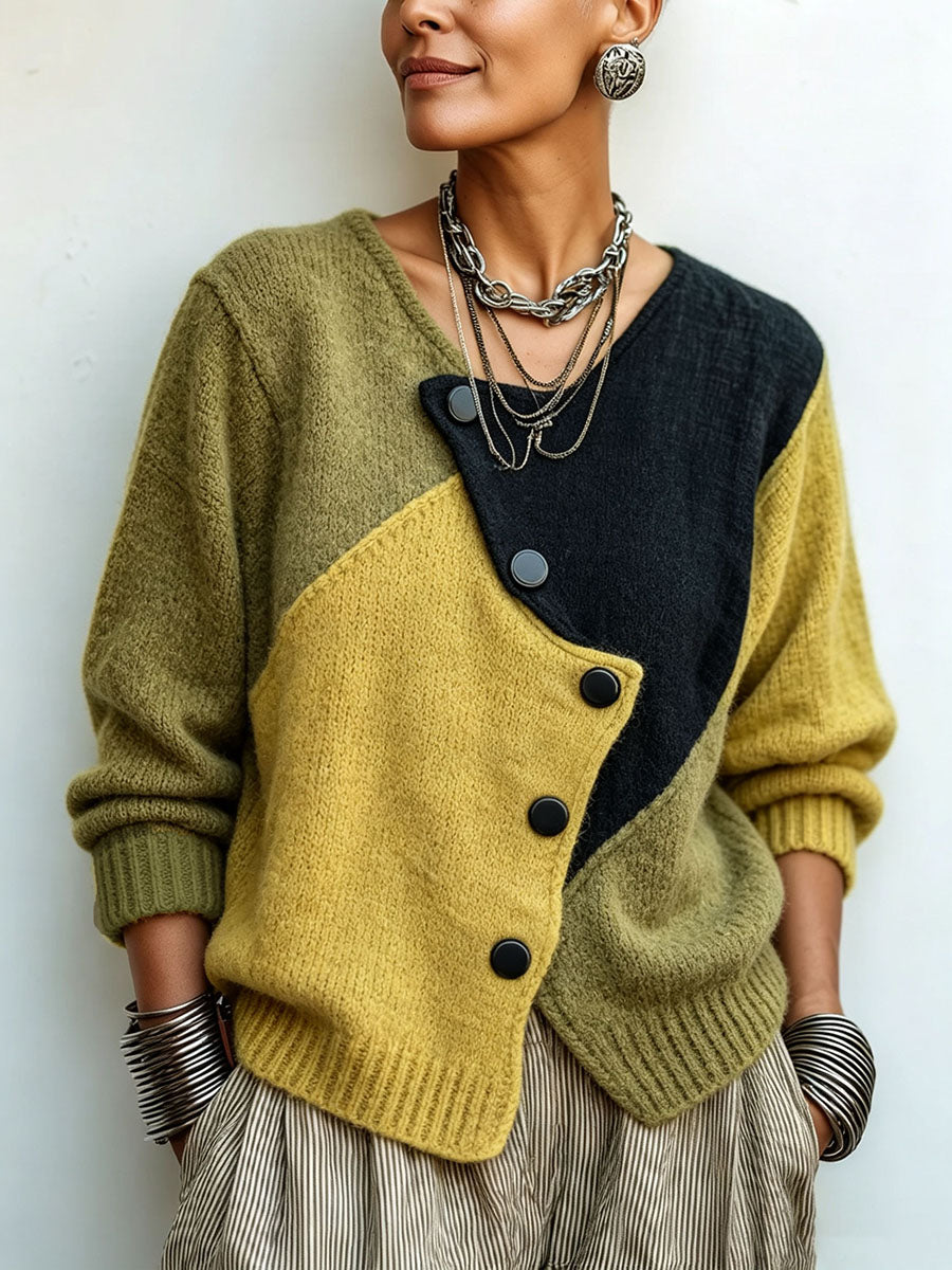 Blodwen – Colour-Block Asymmetric Knit Jumper