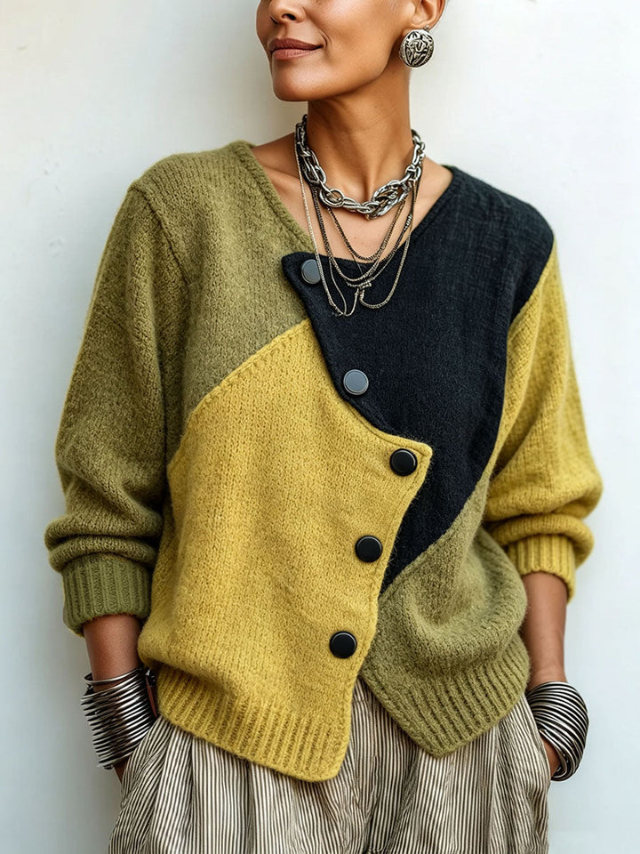 Blodwen – Colour-Block Asymmetric Knit Jumper