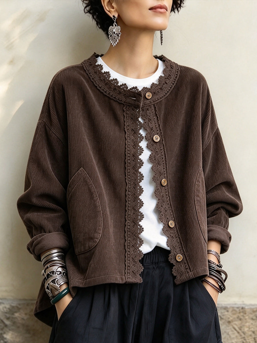 Barbara – Lace-Trim Corduroy-Look Jacket