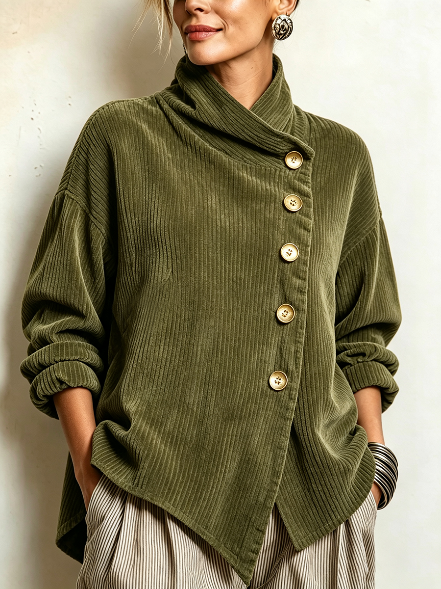 Charlotte – Asymmetric Button Ribbed Jacket