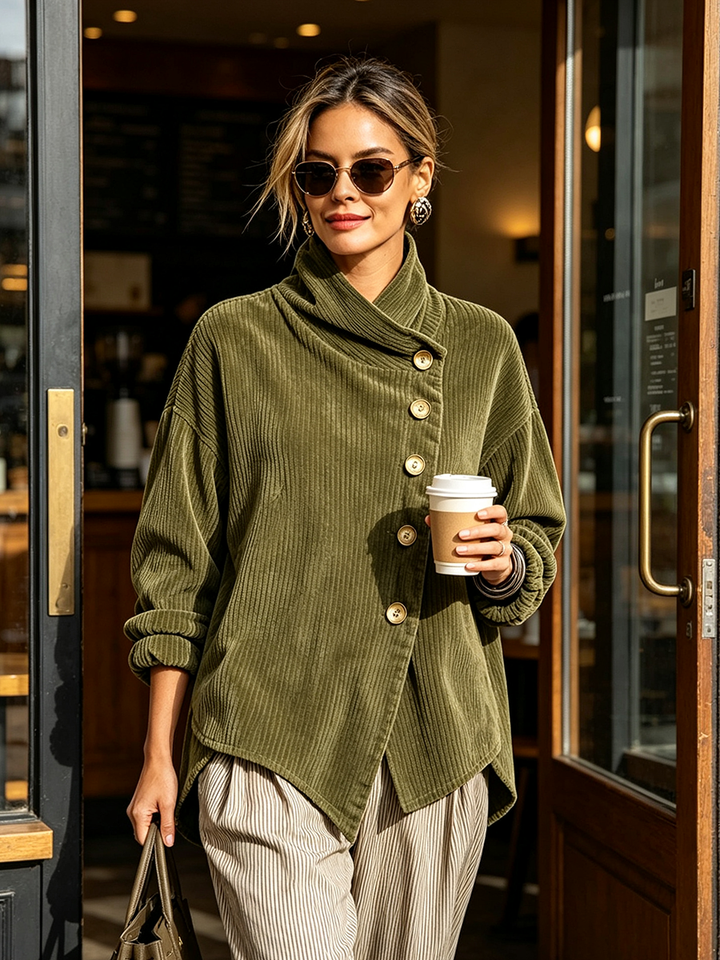 Charlotte – Asymmetric Button Ribbed Jacket