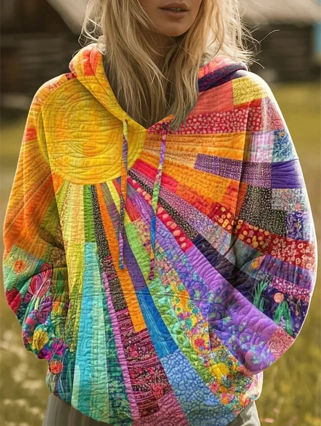 Serena – Bohemian Patchwork Sunburst Hoodie