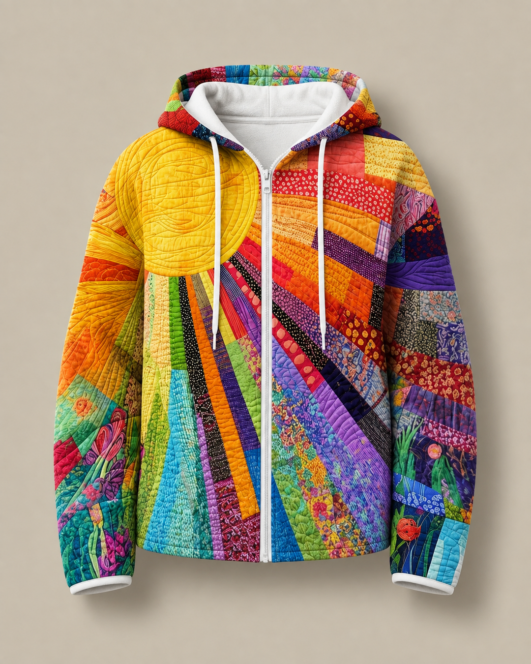 Cecily – Sunburst Quilted Zip Hoodie