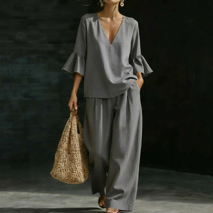 Kay – Ruffled Blouse and Wide-Leg Trouser Set