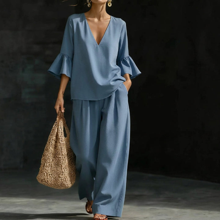 Kay – Ruffled Blouse and Wide-Leg Trouser Set